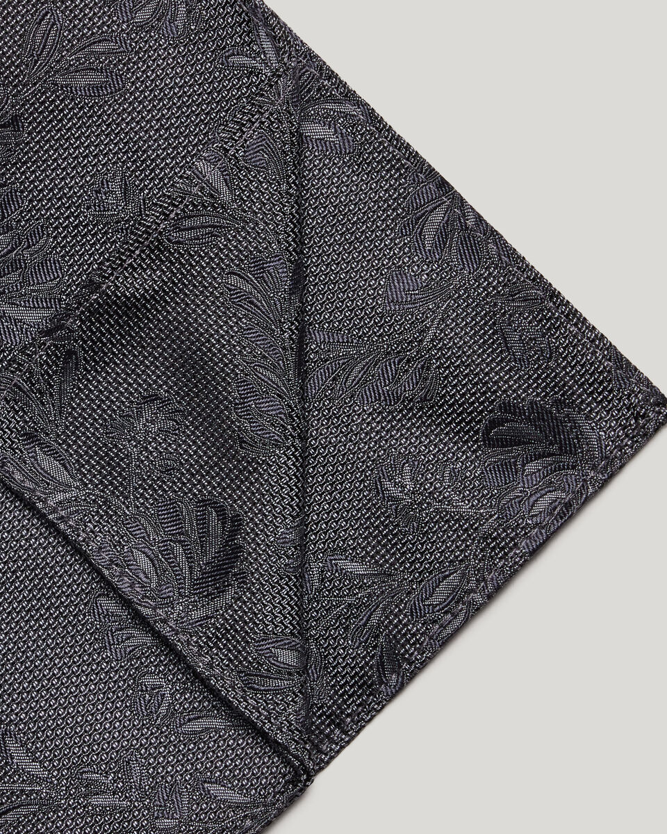 Silk Jacquard Floral Pocket Square, Grey, hi-res